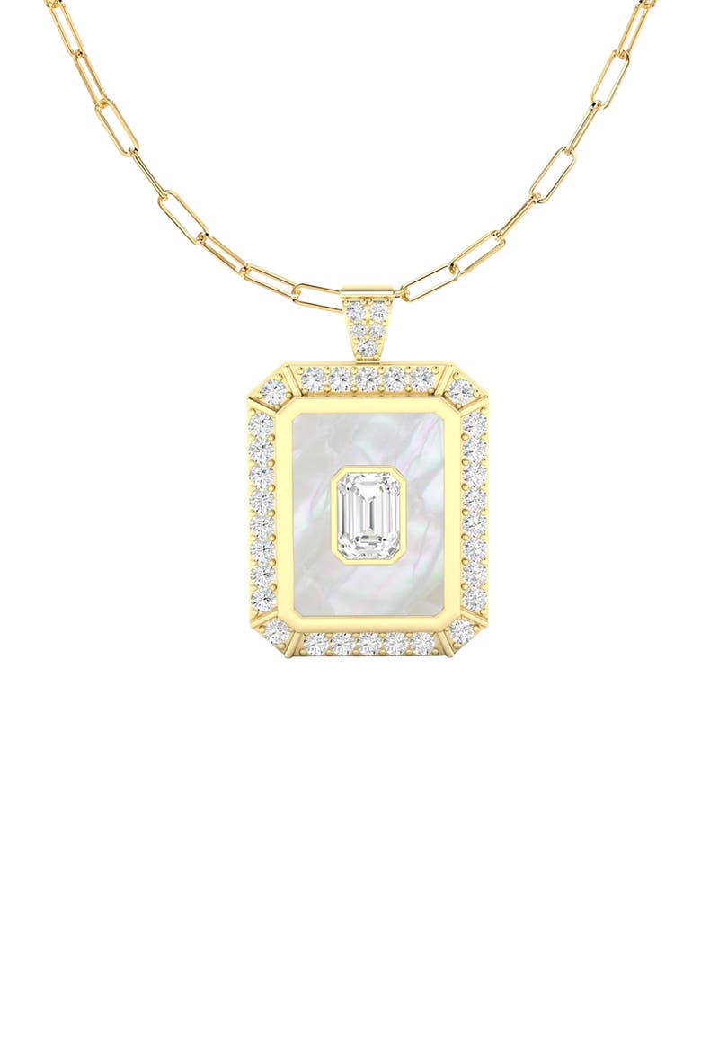 Mother-of-Pearl & Lab Diamond Emerald Pendant Charm in 14K, Main, color, Yellow Gold