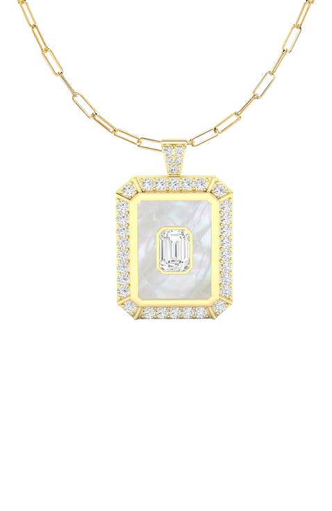 Mother-of-Pearl & Lab Diamond Emerald Pendant Charm in 14K