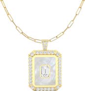 Everlee Mother-of-Pearl & Lab Diamond Emerald Pendant Charm in 14K