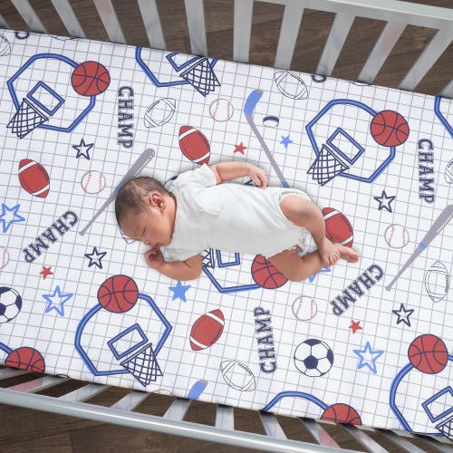Lambs & Ivy Baby Sports 100% Cotton Fitted Crib Sheet In Multi