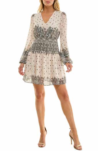 Paisley Long Sleeve Fit & Flare Dress