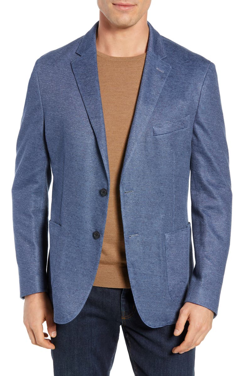 FLYNT Blue Two Button Notch Lapel Regular Fit Soft Knit Sport Jacket, Main, color, 
