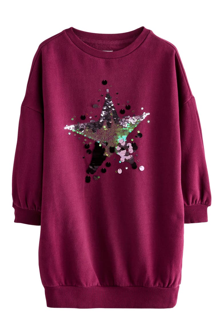 Kids' Sequin Star Sweatshirt Dress, Main, color, RED