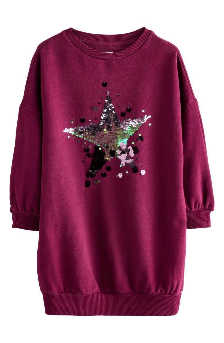 NEXT Kids' Sequin Star Sweatshirt Dress, Main, color, Red