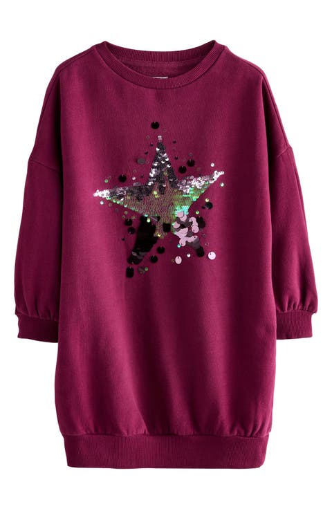 Kids' Sequin Star Sweatshirt Dress (Little Kid & Big Kid)