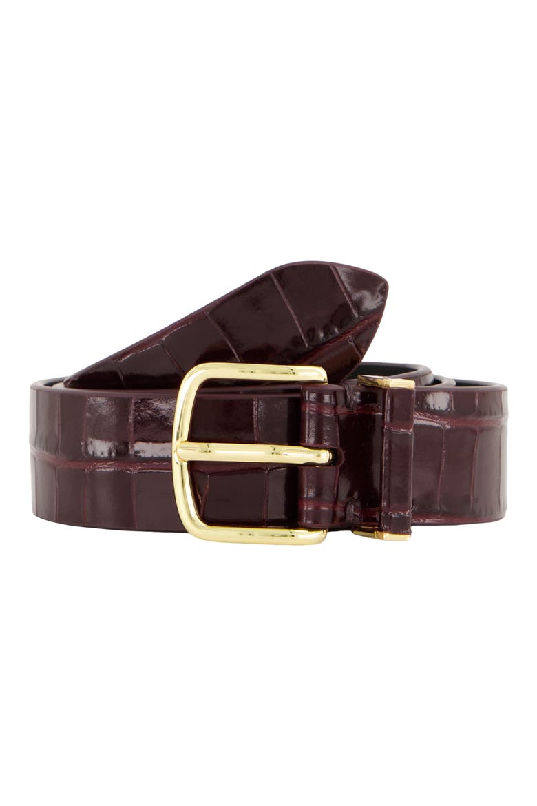 Croc Embossed Leather Belt, Main, color, BLACK ROSE