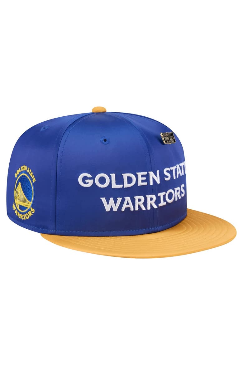 Men's New Era  Royal/Gold Golden State Warriors Throwback Satin Vintage Pin Two-Tone 59FIFTY Fitted Hat, Main, color, Royal