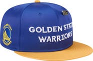 New Era Men's New Era Royal/Gold Golden State Warriors Throwback Satin Vintage Pin Two-Tone 59FIFTY Fitted Hat
