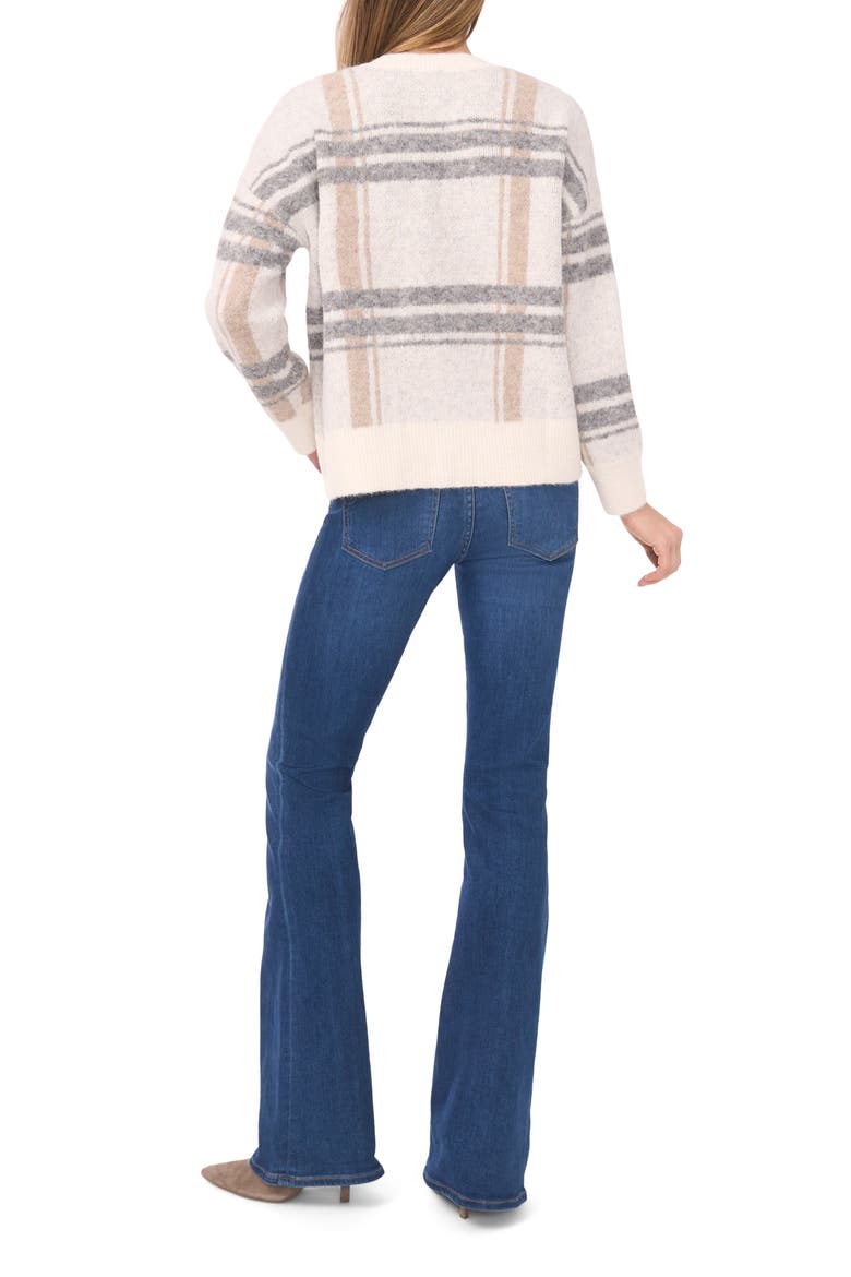 Plaid Jacquard Crewneck Sweater, Alternate, color, NEW IVORY