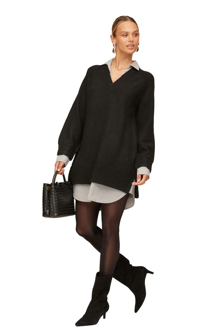 Carrie Mixed Media Minidress, Alternate, color, BLACK