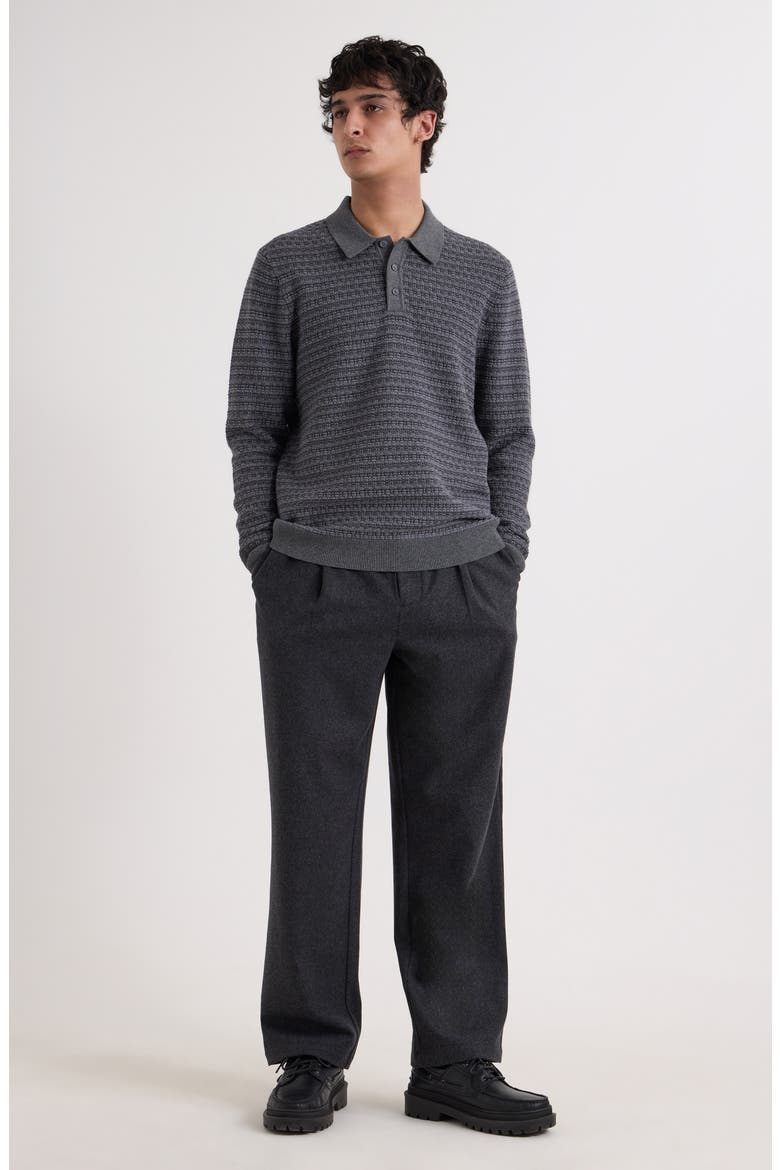 Oban Geometric Cotton Long Sleeve Polo, Alternate, color, GREY