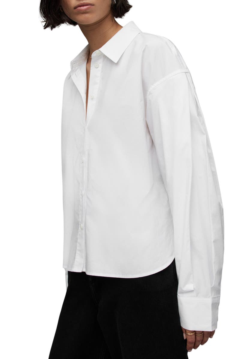 AllSaints Eliana Cutout Cotton Poplin Button-Up Shirt, Alternate, color, 