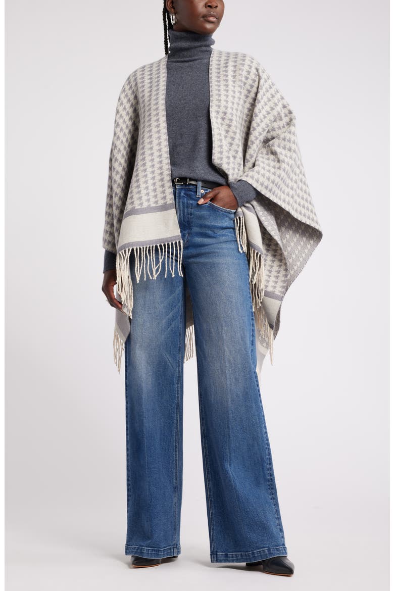 Houndstooth Ruana, Main, color, GREY FOLKSTONE COMBO