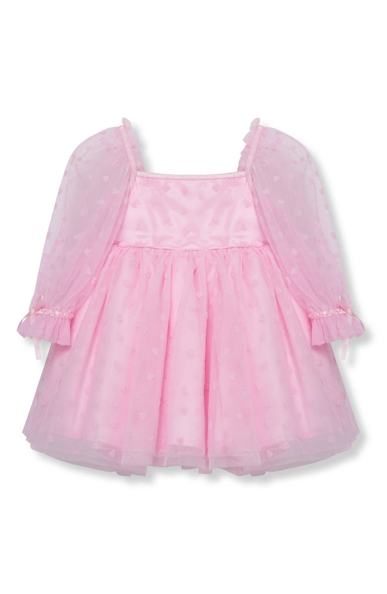 Habitual Kids Bow Accent Long Sleeve Tulle Babydoll Dress, Main, color, Light Pink