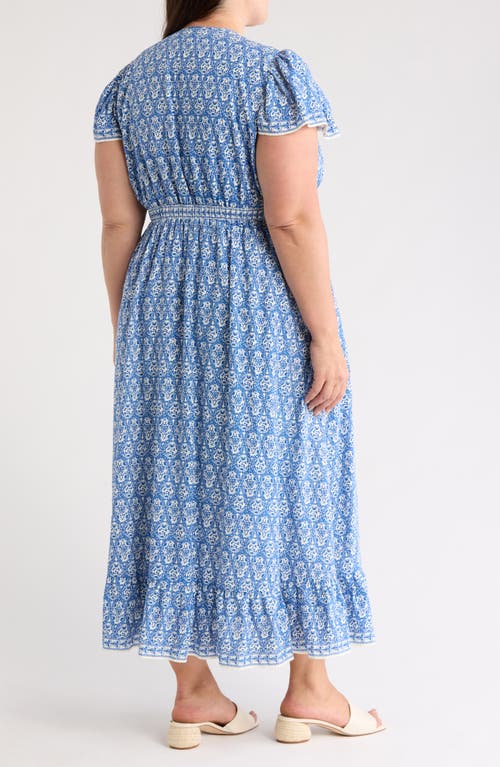 Max Studio Flutter Sleeve V-neck Dress In Blue