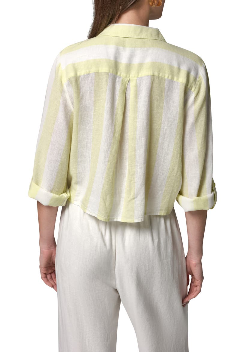 Yarn Dye Stripe Crop Linen Blend Button-Up Shirt, Alternate, color, LIMONCEL/ C