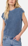 J.O.A. Acid Wash Button Embellished Rib Sweater