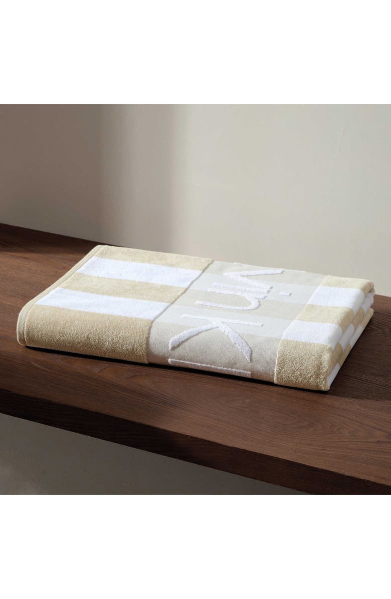 Calvin Klein Beach Stripe Logo Towel, Alternate, color, Beige White