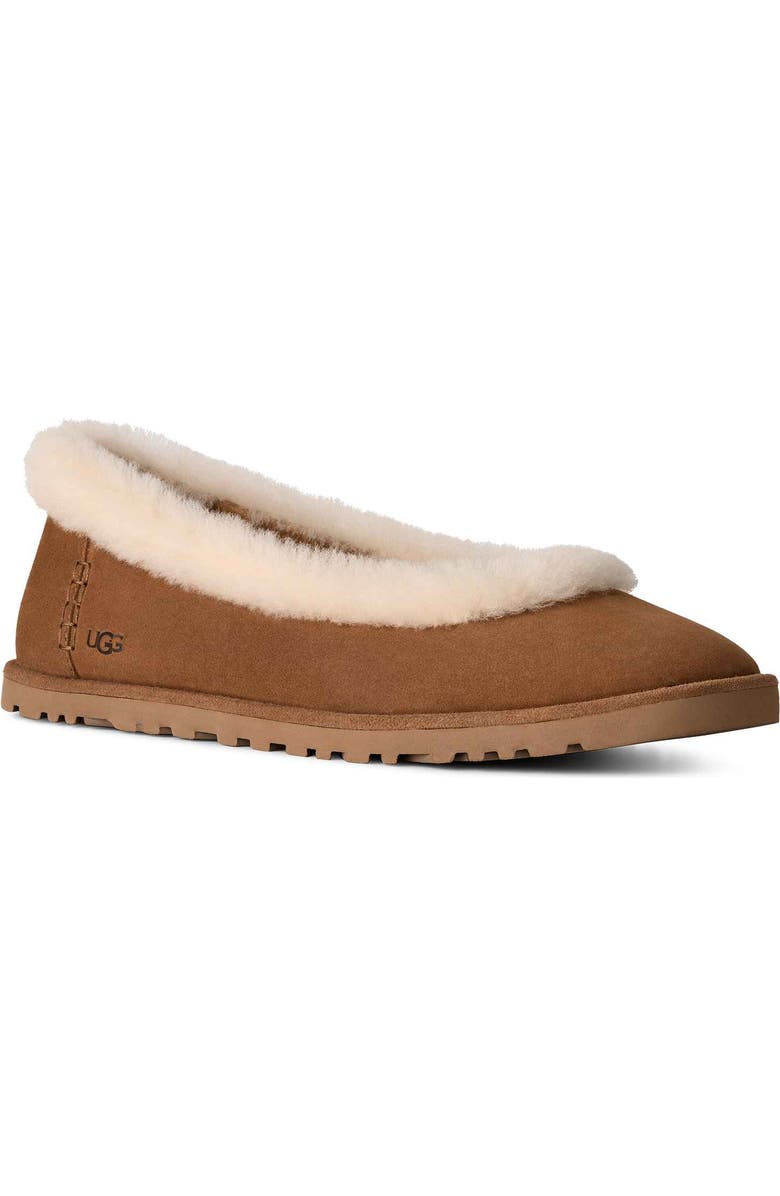 UGG<sup>®</sup> Zora Genuine Shearling Trim Ballet Flat, Main, color, Chestnut