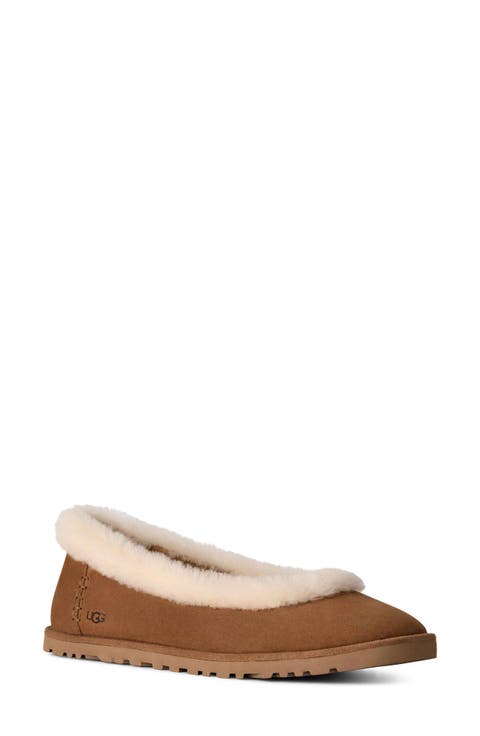 Zora Genuine Shearling Trim Ballet Flat (Women)