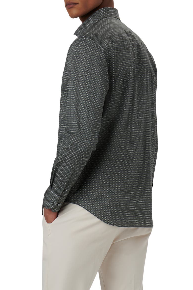 Axel Shaped Fit Mosaic Print Stretch Cotton Button-Up Shirt, Alternate, color, KHAKI
