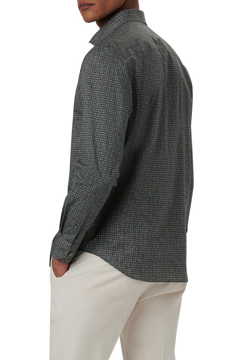 Bugatchi Axel Shaped Fit Mosaic Print Stretch Cotton Button-Up Shirt, Alternate, color, Khaki