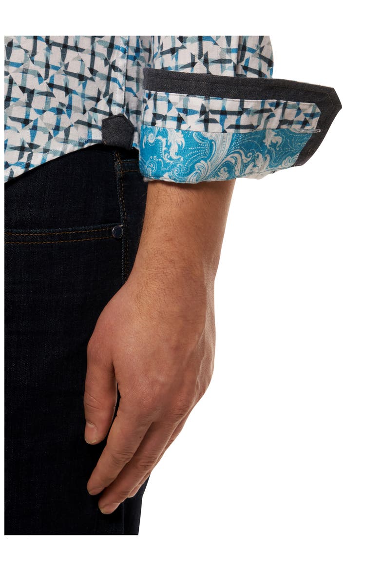 Kerberos Geo Print Button-Up Shirt, Alternate, color, TEAL