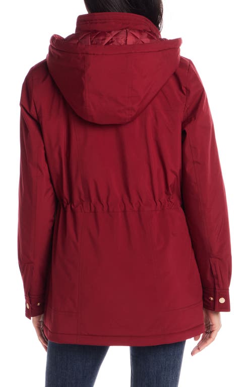 Gallery Water Resistant Insulated Stadium Coat With Removable Hood In Red