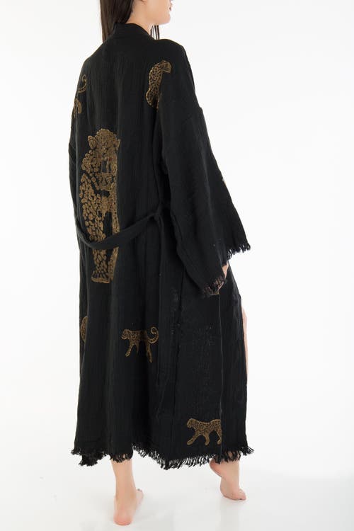 Forever & Always Shoes Calypso Handmade Leopard Cotton Kimono In Black