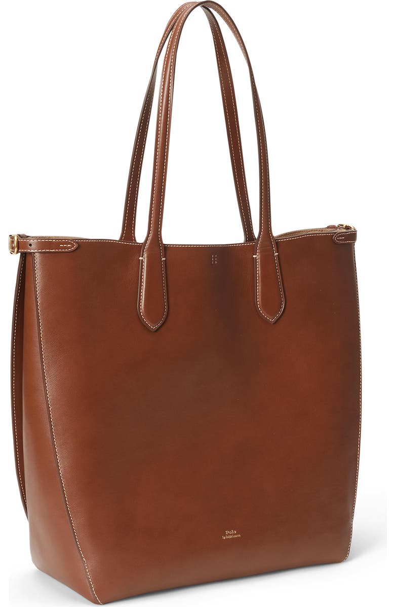 Polo Ralph Lauren Calfskin Leather Tote Bag, Alternate, color, Brown