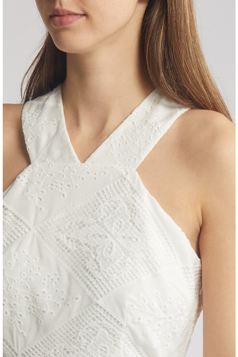 Braylee Lace Eyelet Belted Sleeveless Minidress, Alternate, color, WHITE