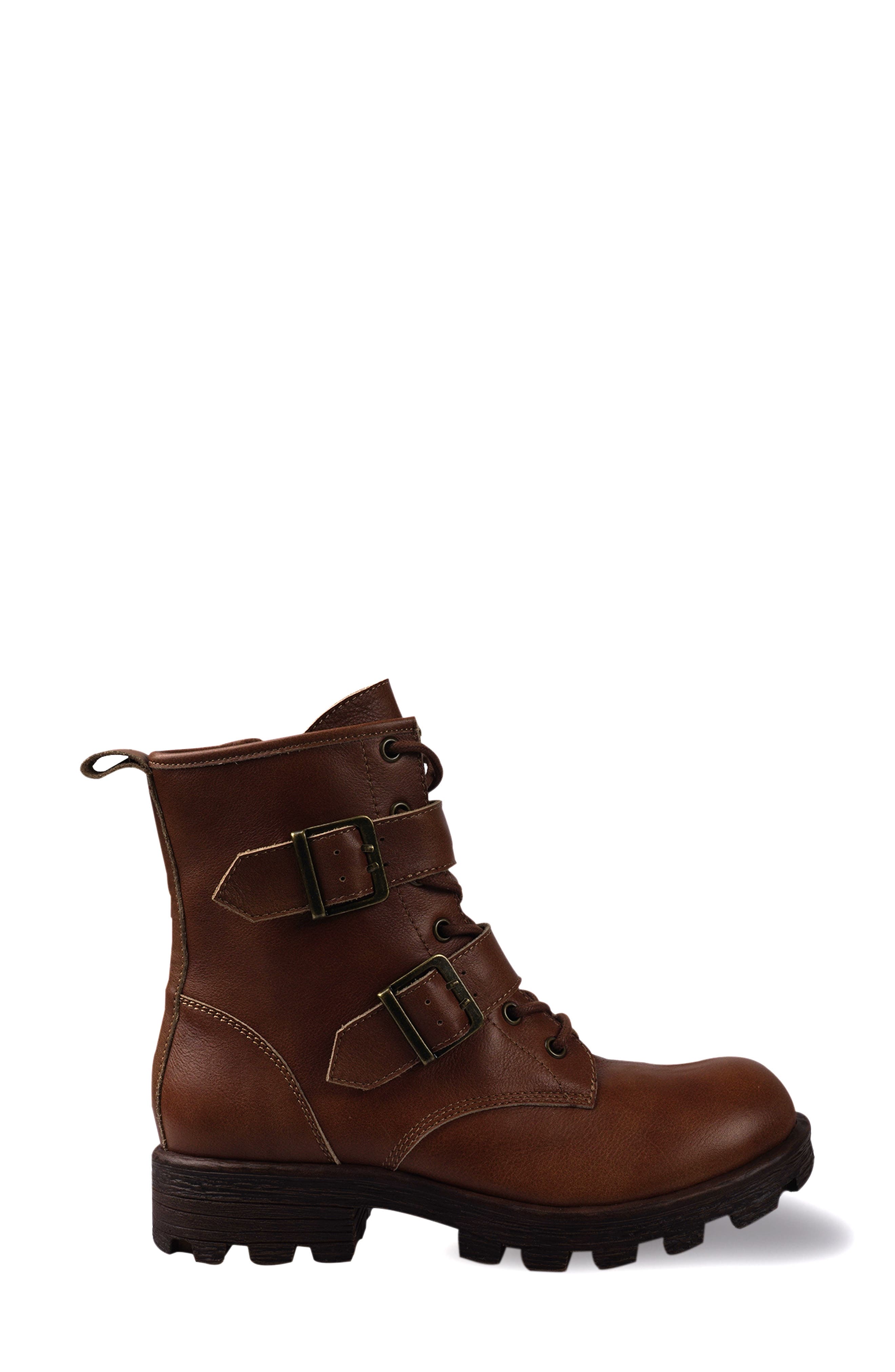 Candie's Stanza Lug Sole Moto Bootie, Alternate, color, Tan Leather