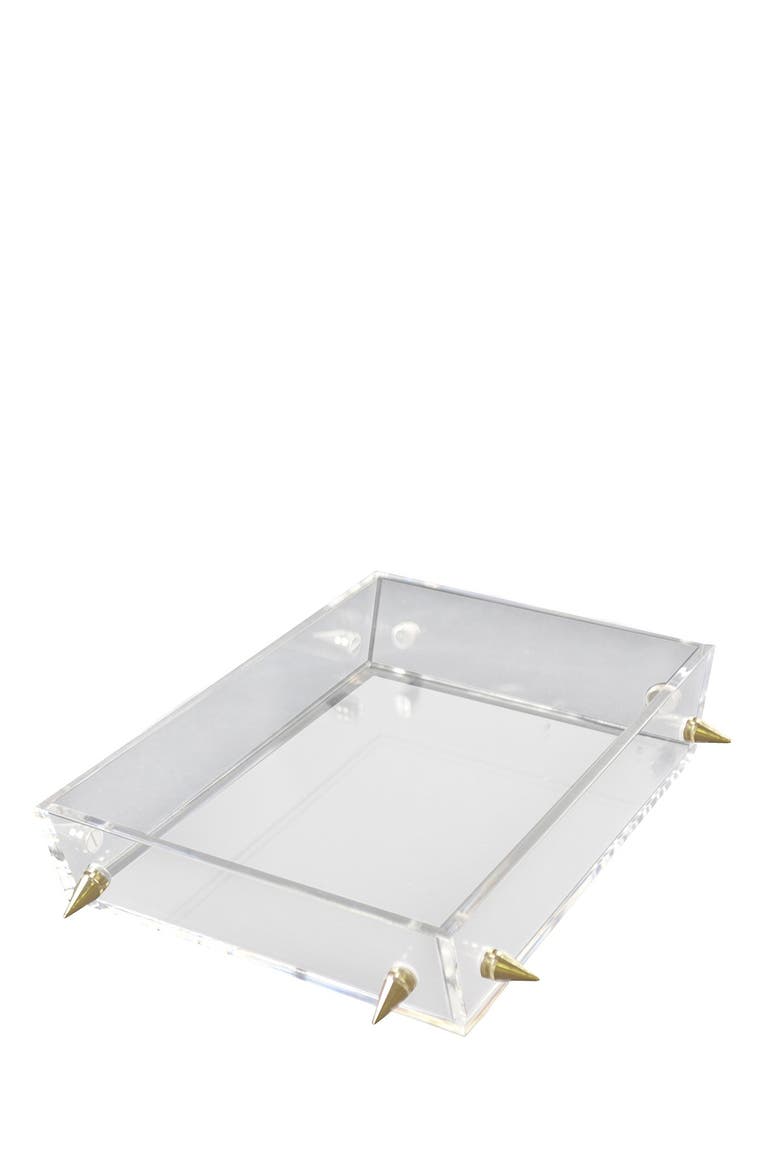 Gold Small Stud Lucite Tray, Main, color, CLEAR/GOLD