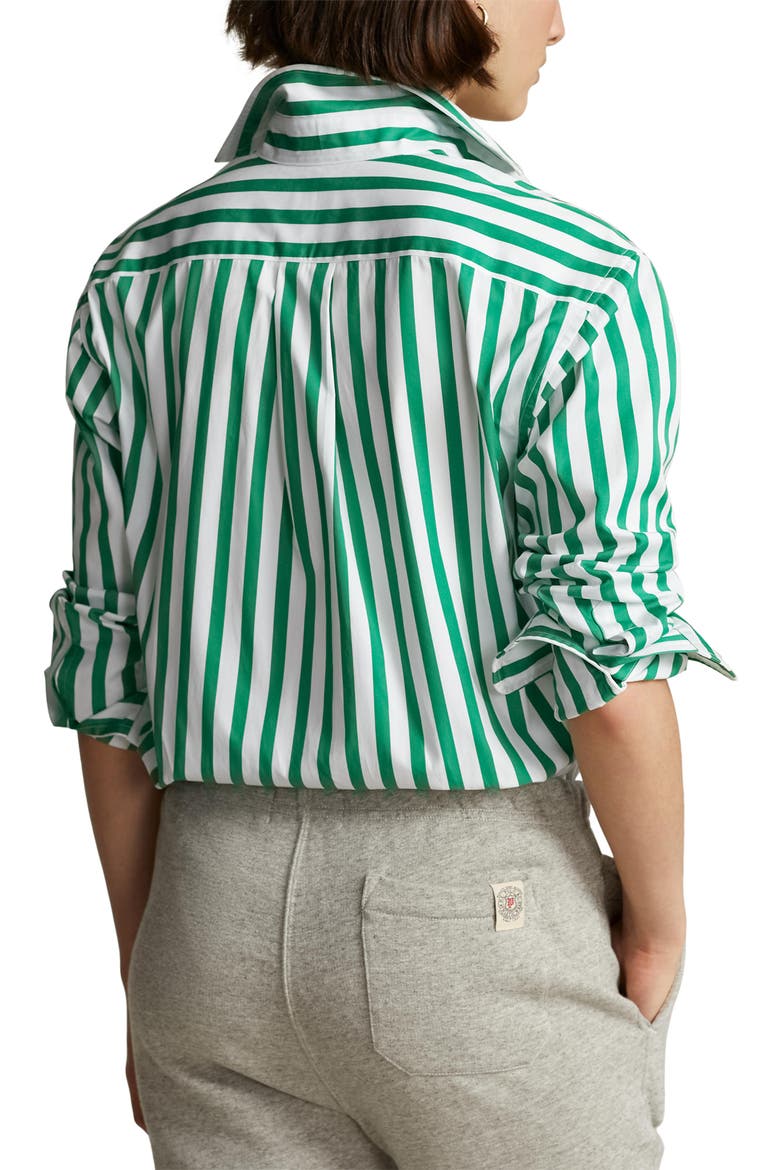 Stripe Cotton Button-Up Shirt, Alternate, color, GREEN/ WHITE STRIPE