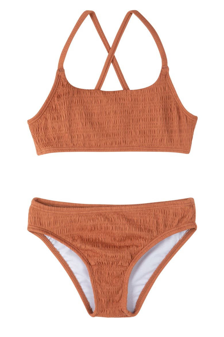 Beach Day Textured Criss Cross Strap Swim Set, Main, color, Terracota