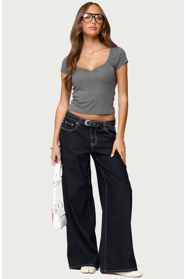 Ettalie Notched Neck Crop T-Shirt, Alternate, color, DARK-GRAY
