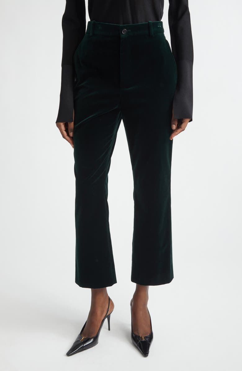 Saint Laurent High Waist Cotton Velour Pants, Main, color, Emeraude