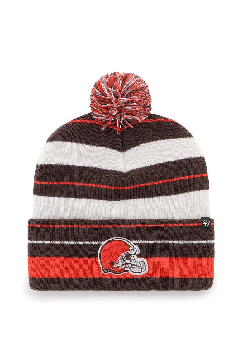 Men's '47 Brown Cleveland Browns Powerline Cuffed Knit Hat with Pom, Main, color, Brown