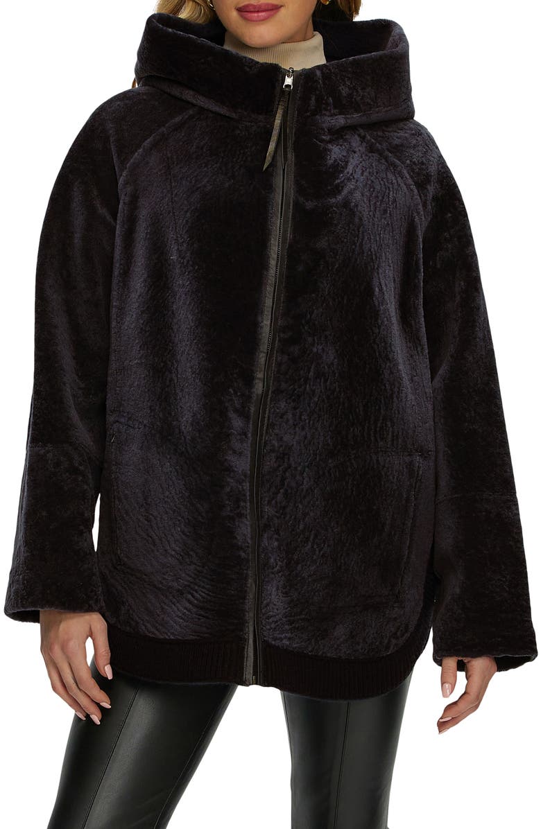 GORSKI Reversible Textured Genuine Shearling Lamb Zip Parka with Ribbed Hem, Alternate, color, Brown/Brown