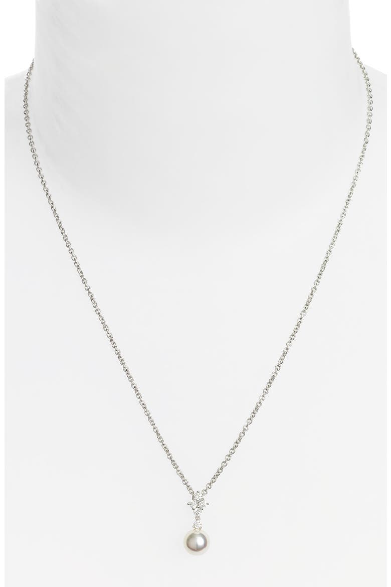 'Classic Elegance' Akoya Cultured Pearl & Diamond Necklace, Main, color, WHITE GOLD