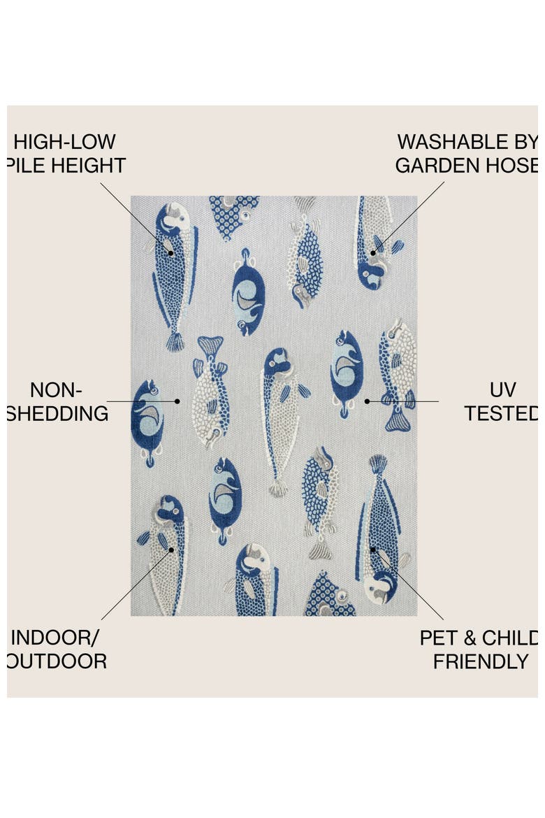 Algarve Modern Fish High-Low Indoor/Outdoor Area Rug, Alternate, color, Gray/Navy
