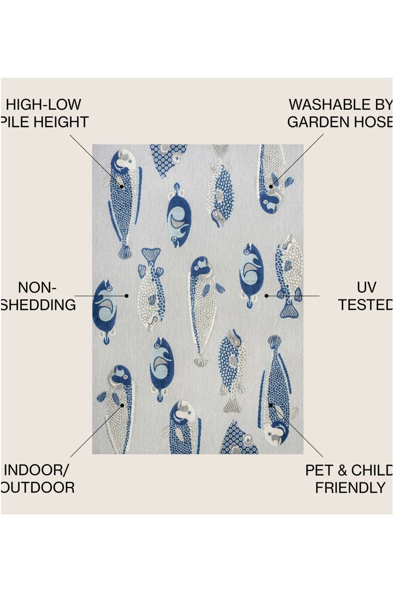 JONATHAN Y Algarve Modern Fish High-Low Indoor/Outdoor Area Rug, Alternate, color, Gray/Navy