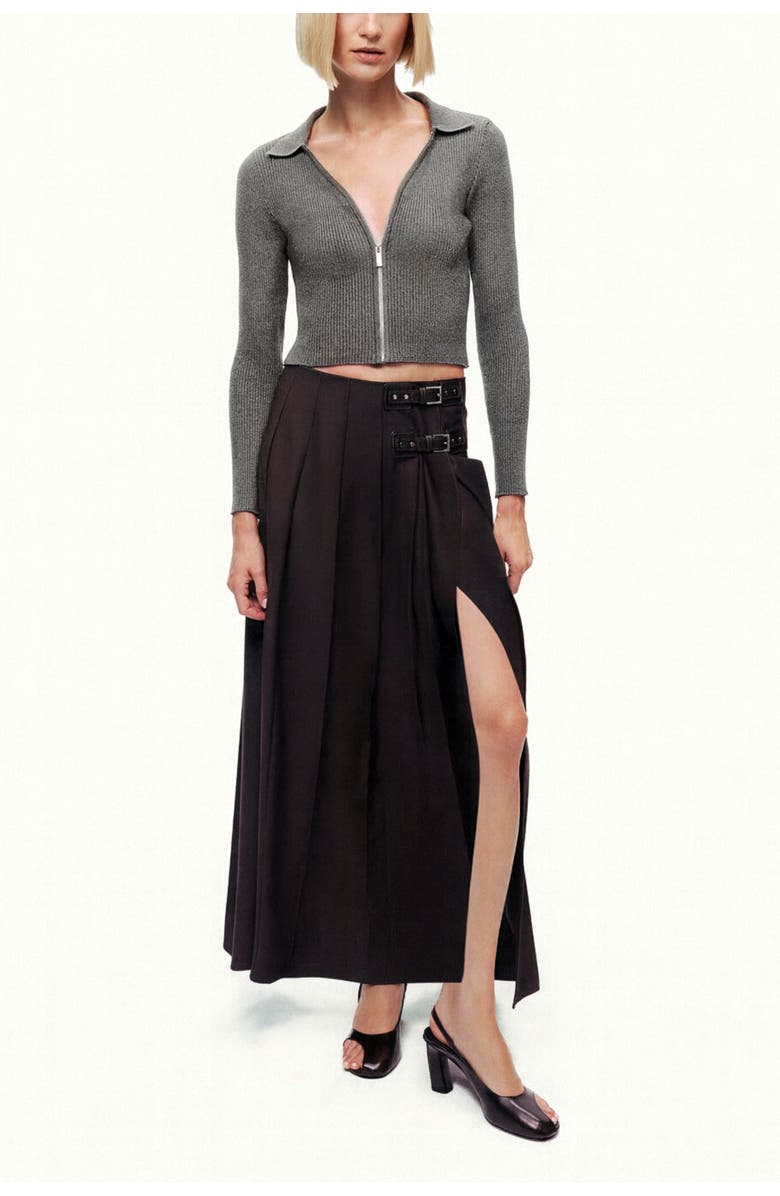 Nocturne Zip-Front Ribbed Knit Top, Main, color, Grey