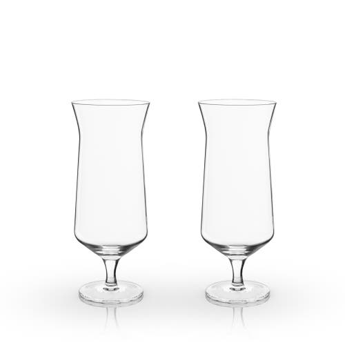 Viski Raye Crystal Angled Hurricane Glasses Set Of 2 In Clear