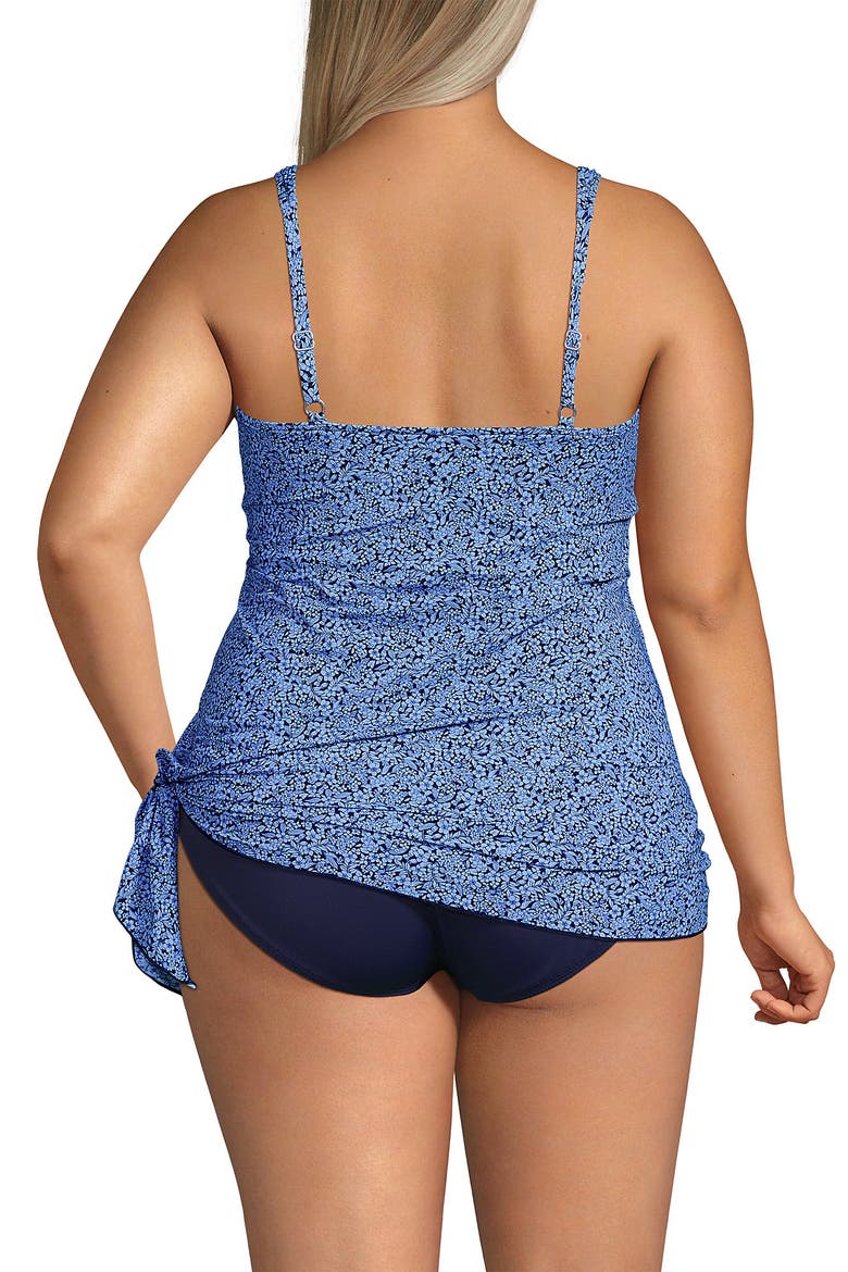 Slender Suit Fauxkini One Piece Swimsuit, Alternate, color, Cloud Blue/Navy Ditsy Lilies