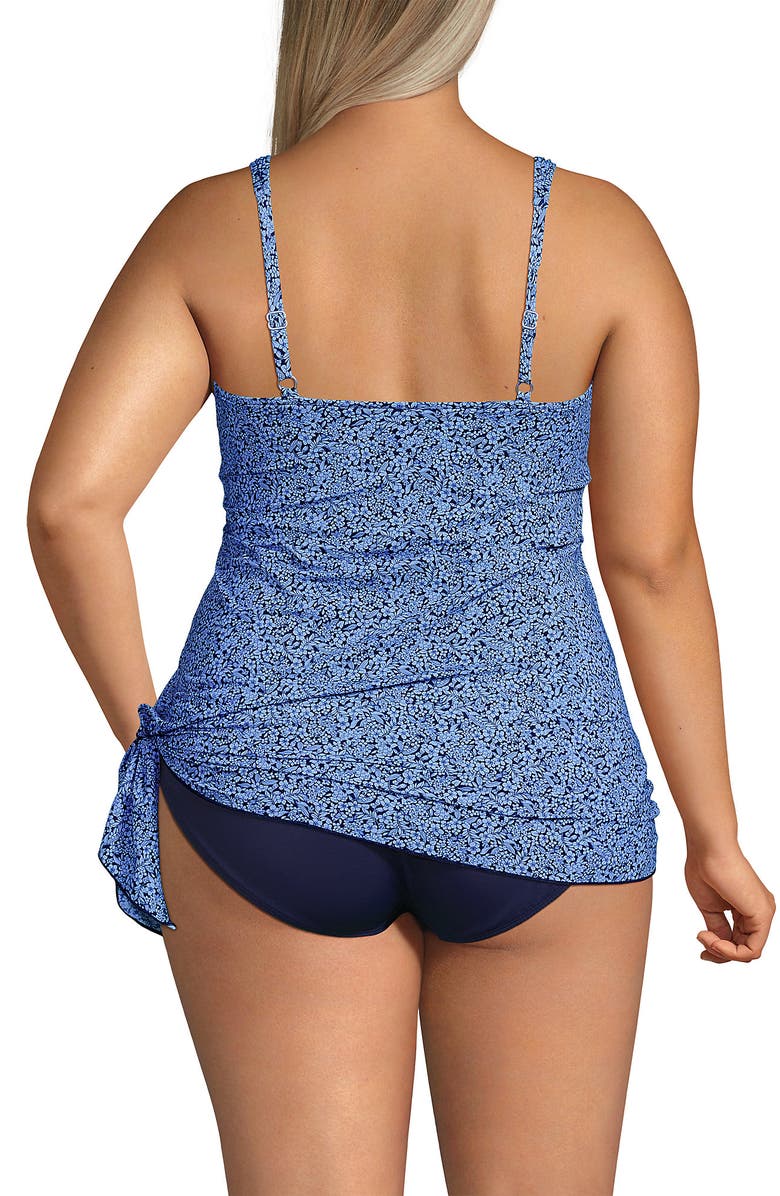 Lands' End Slender Suit Fauxkini One Piece Swimsuit, Alternate, color, Cloud Blue/Navy Ditsy Lilies