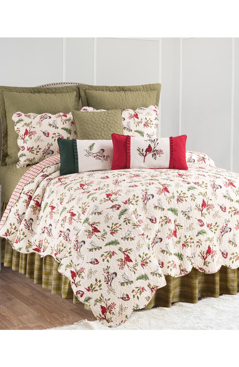 C&F Home Sprig Birds Cardinal Christmas Cotton Quilt Set  - Reversible and Machine Washable, Alternate, color, Red