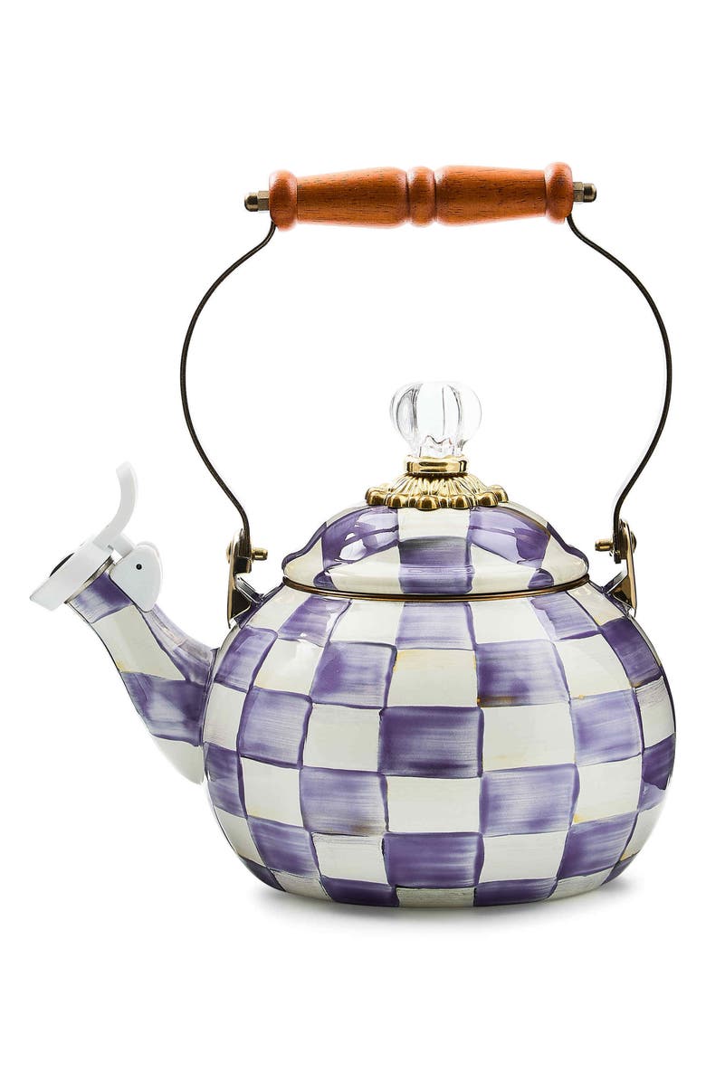 MACKENZIE CHILDS Violet Check Whistling Tea Kettle, Main, color, Violet