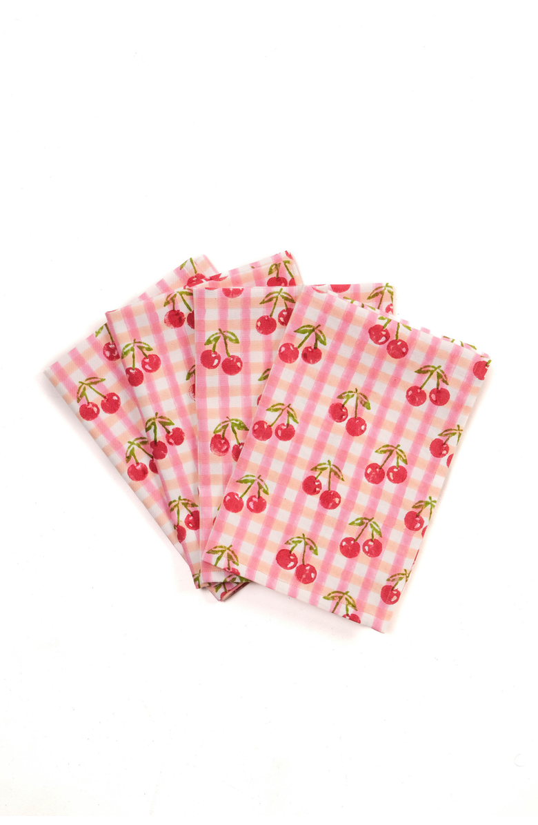 Inner Child Cherry Blockprint Napkins - Set of 4, Main, color, Red Gingham