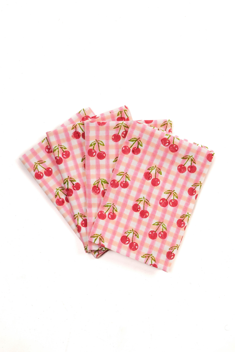 Cherry Blockprint Napkins - Set of 4
